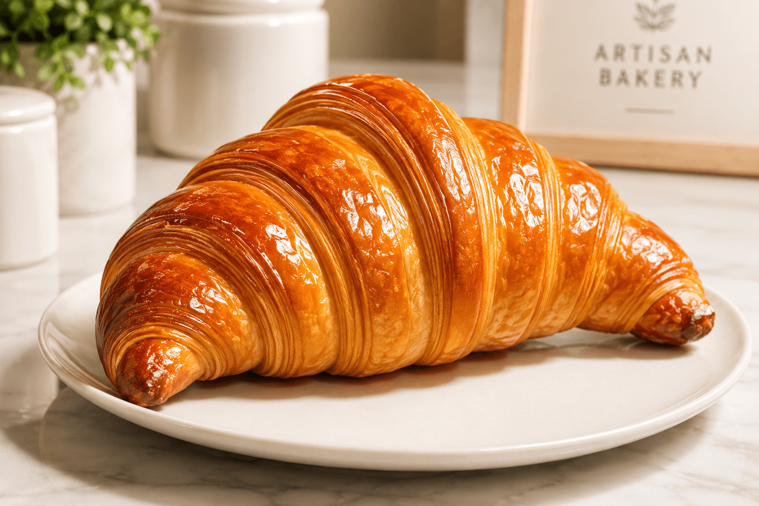 AI generated food photos like this glossy, oddly symmetrical croissant illustrate the uncanny valley errors that trigger customer distrust